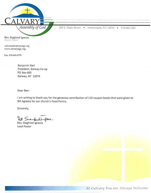Calvary Food Pantry Letter